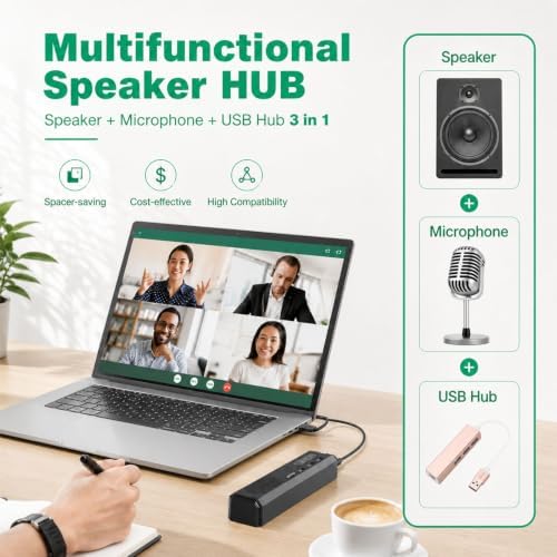 3 in 1 USB Computer Speaker with Microphone, PC Laptop Desktop Conference Speaker with Mic for Smart Home Office and Online Study，360 Degree Enhanced (4-Vintage Type-c) - Image 2