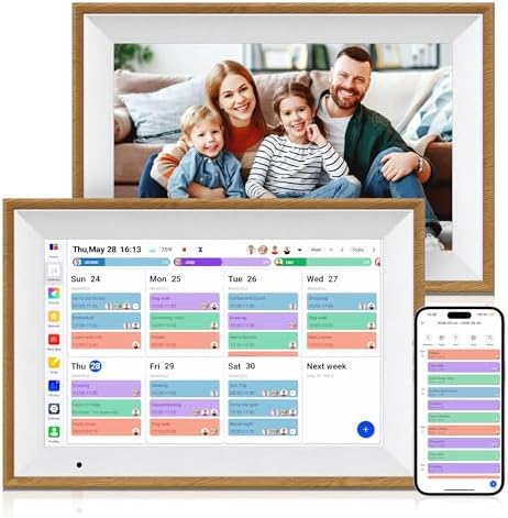 Digital Calendar, 10.1 Inch Electronic Calendar for Family Schedules, Smart Touchscreen Interactive Family Planner with Chore Chart, Meal Planner, Digital Picture Display, Gift for Mom Dad Mother (Wood Grain Color) by Unknown