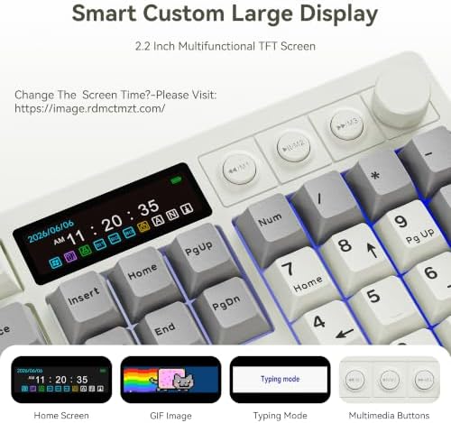 BOYI K104Pro Mechanical Keyboard with 2.2" Screen&Media Knob,QMK/VIA Custom BT5.0/2.4GHz/Type-C Gasket Mounted Hot Swap RGB Full Size Creamy Wireless Keyboard NKRO Gaming Keyboard for PC/Mac(Retro) - Image 3