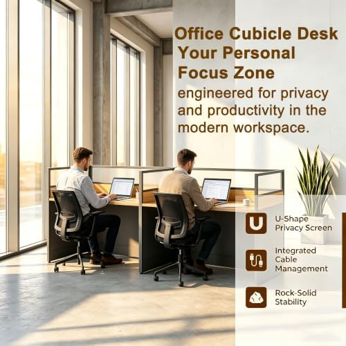 2-person Office Cubicle Desk Workstation w/Mute Privacy Panels, Walnut - Image 5