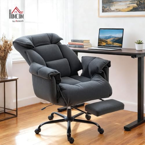 HOMCOM Executive Office Chair Comfy with Foot Rest Reclining Dark Gray - Image 2