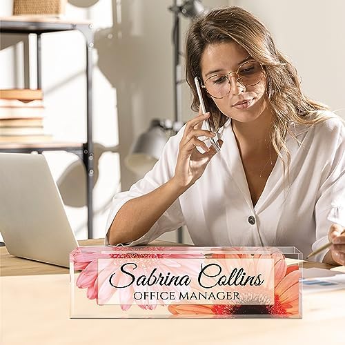 Name Plate for Desk, Desk Name Plate Personalized, Office Decor for Women Men, Acrylic Desktop Accessories, Office Appreciation Gifts for Boss Social Workers Nurse Teacher Employee (Sunflowers A) - Image 3