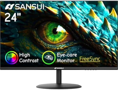 SANSUI Computer Monitor 24 inch Eye Care FHD 1080P Display HDMI,VGA Ports with 178° Viewing Angle/Frame-Less/Tilt/VESA Compatible for Office and Home by SANSUI