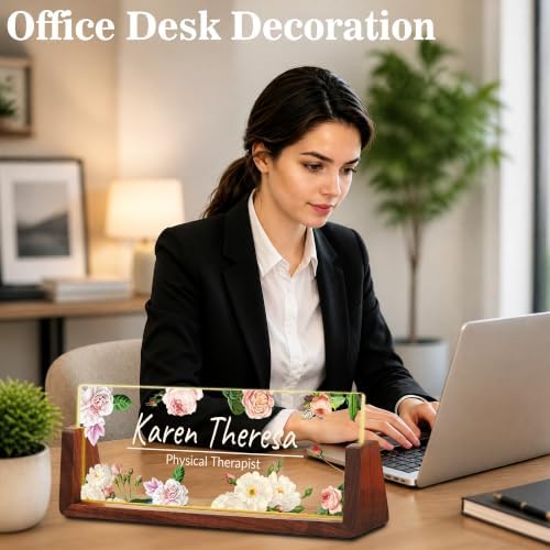 Custom Name Plate for Desk with LED Walnut Frame, Office Desk Decor - Image 5