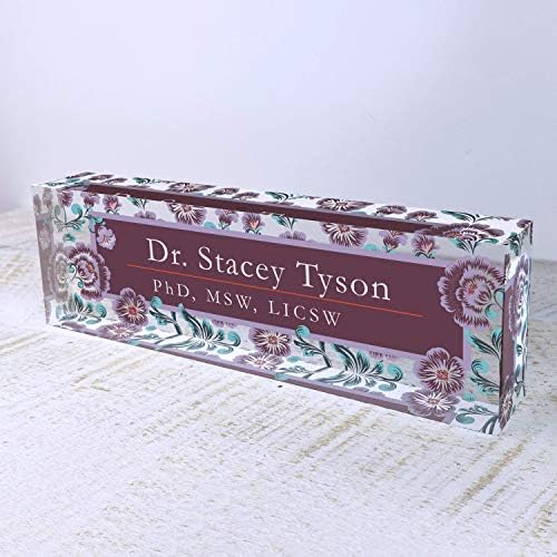 Artblox Personalized Name Plate for Desk | Vintage Design On Clear Acrylic Glass | Custom Plaque Desk Name Plate Personalized Your Name and Credentials Office Office Sign Engraved Plaque - Image 5