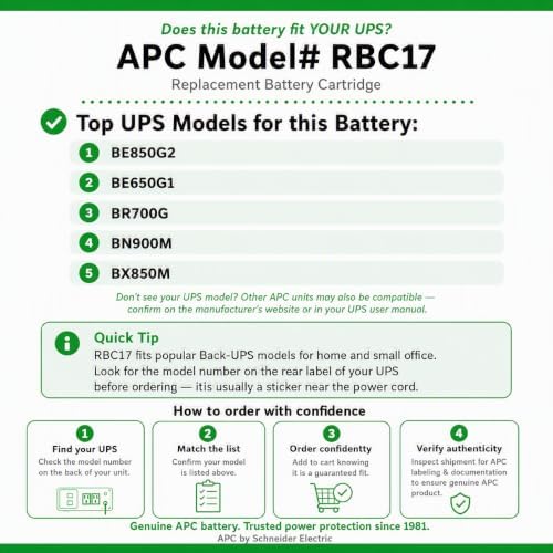 APC Genuine UPS Replacement Battery RBC17 for Models BE650G1 BE850G2 BR700G - Image 3