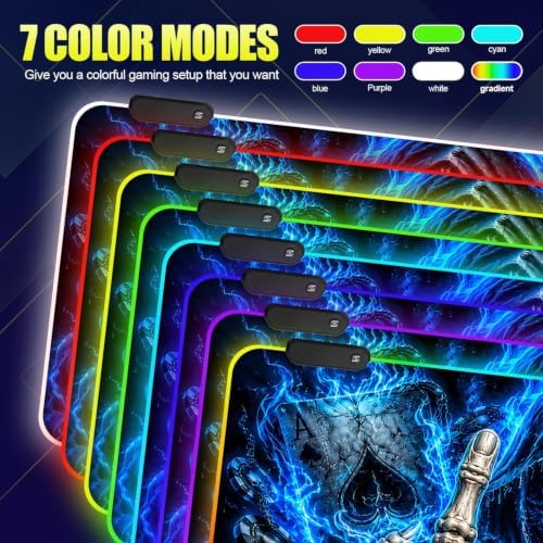 Halloween Skull RGB Gaming Mouse Pad Large Extended Desk Mat 35.4 x 15.7 inch LED Glowing Mousepad Light Up Keyboard Pad Non-Slip Rubber Base - Image 2