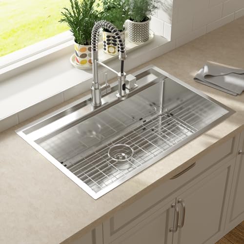 33 Inch Kitchen Sink Drop In - Lordear 33x22 inch Stainless Steel Kitchen Sink Drop-in Topmount 16 Gauge Single Bowl Workstation Kitchen Sinks with Accessories - Image 3