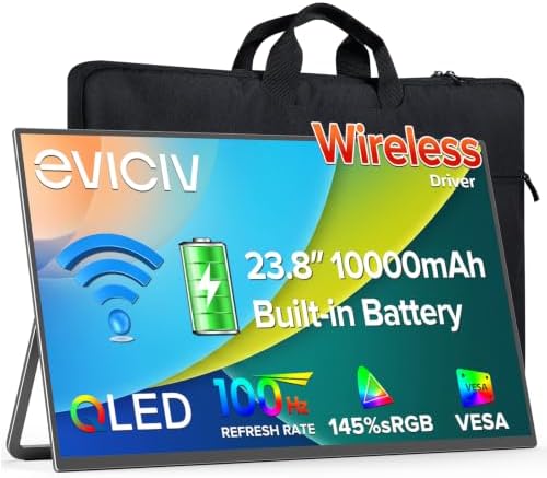 EVICIV 24" 100Hz Wireless Portable Monitor with 10000mAh Battery (2-3H) by EVICIV