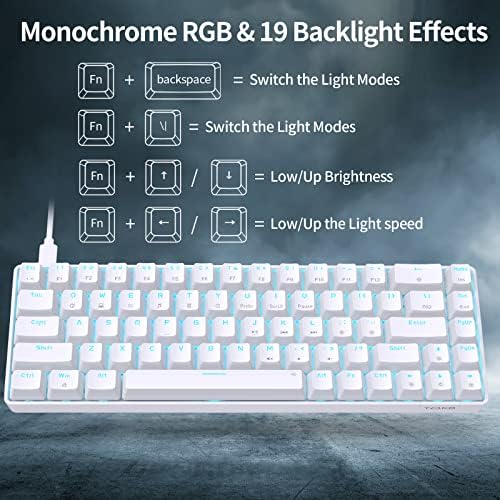 DIERYA T68SE 60% Gaming Mechanical Keyboard,Ultra Compact Mini 68 Key with Brown Switch Wired Keyboard,Anti-Ghosting Keys, for Windows Laptops and PC Gamers,White - Image 5
