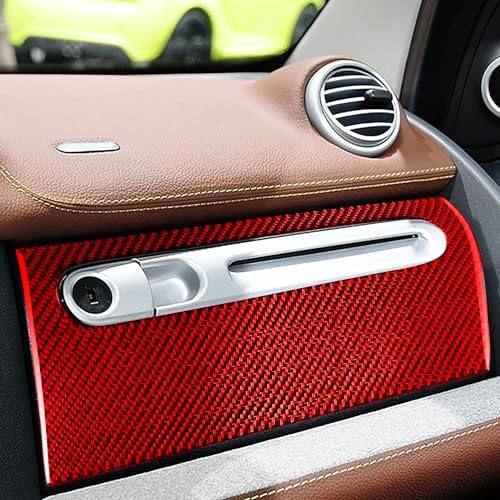 Car Co-pilot Glove Storage Box Dashboard Panel Anti-Scratch Cover Sticker Real 3K Red Carbon Fiber Decoration Interior Accessories Trim Compatible with Benz Smart Fortwo 2011 2012 2013 2014 2015 - Image 3