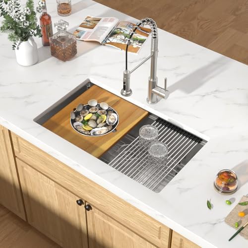 30 Inch Undermount Kitchen Sink 30x19 Workstation All-In One 16 Gauge 304 Stainless Steel Single Bowl Handmade Under Counter Sinks Basin with Accessories #TLU-0039 by SmartLivingBeautifulHomes