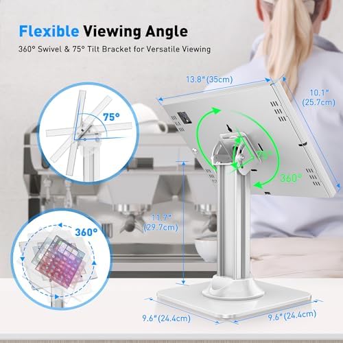 AboveTEK Anti-Theft iPad Kiosk Stand – POS iPad Security Mount with 360° Swivel & 75° Tilt, Heavy Duty Tablet Kiosk Desk Holder for Retail & Business POS Systems (White) - Image 5