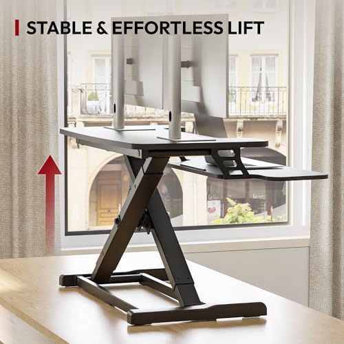 SANODESK 32" Height Adjustable Standing Desk Converter, Desk Riser Sit Stand Workstation for Home Office Laptop & Dual Monitor Setup, Ergonomic Lift Platform, Black - Image 5