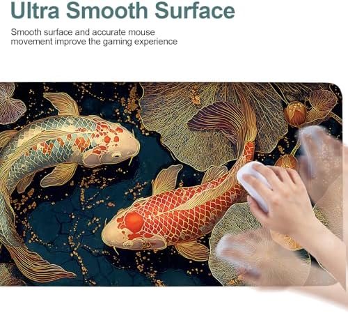 Koi Fish Gaming Mouse Pad 35.4"x15.7" Large Extended Pad Desk Mat Anti-Slip Rubber Base & Durable Stitched Edges for Gamers Smooth Mouse Pad Writing Surface for Desk Office/Home - Image 6