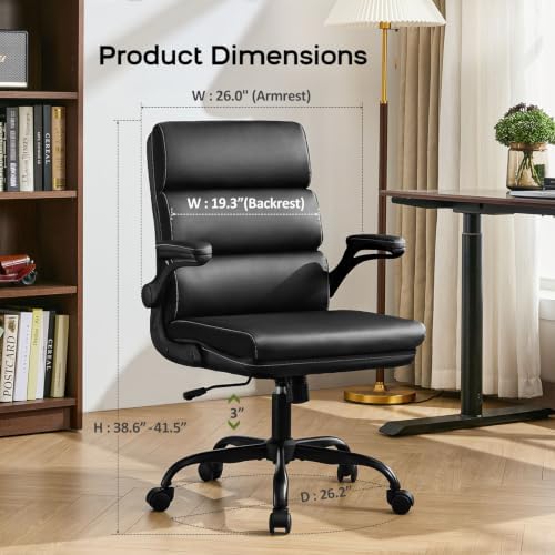 amseatec Home Office Desk Chair, Leather Flip-Up Armrests Comfy Task Chair - Image 2