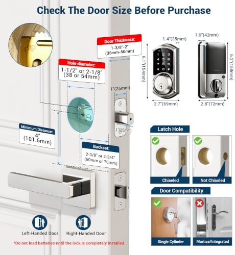 Veise VE06 Smart Lock for Front Door, App Control, Satin Nickel - Image 6