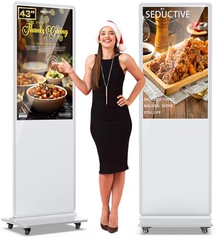 MWE 43 Inch Digital Signage Touchscreen Kiosk LCD Screen Indoor Floor Standing Advertising Display Totem Interactive Display Poster Android System with Auto Media Player-White by QIXZOCV