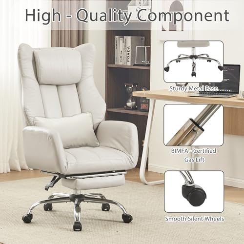 JOMEED Cross Legged Office Chair with Footrest,Flip Armrest,Beige - Image 6