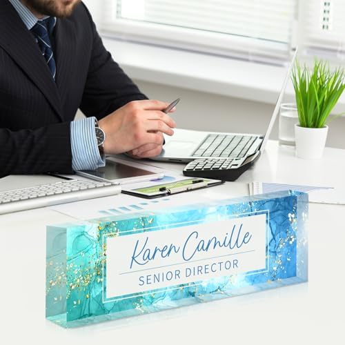 Custom Office Name Plate for Desk - Name Plate Personalized Gifts for Coworkers, Boss, Teacher, Social Worker - Acrylic Office Desk Decor for Women Men - Employee Appreciation Gifts (blue green) - Image 7