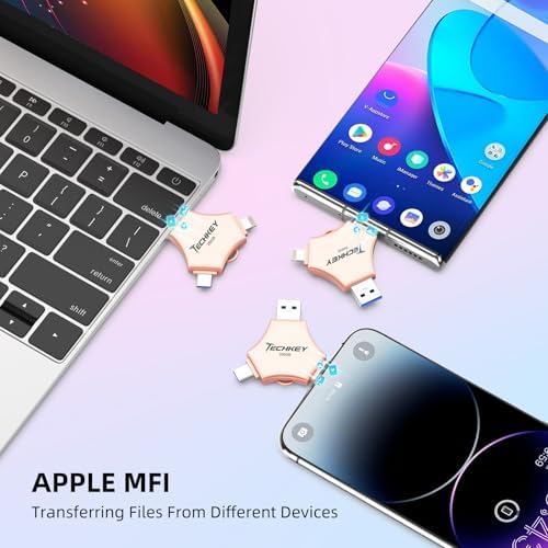 MFi Certified USB 3.0 Flash Drive 256GB for iPhone 3in1 External Memory Photo Keeper Storage Stick for Picture/Video/Data Saver/Backup High Speed Thumb/Jump/Hard Drives for iPad/Android/PC (Rose Pink) - Image 7