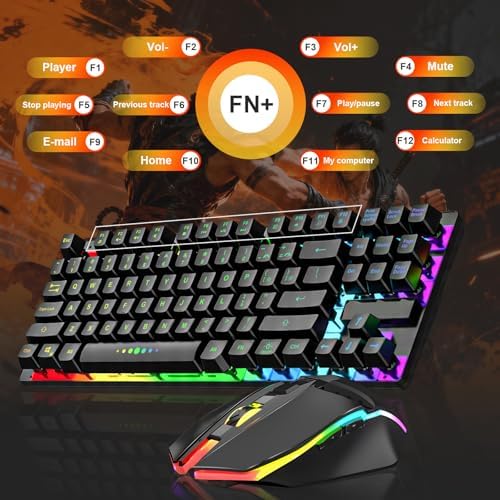 Wireless Gaming Keyboard and Mouse Combo, LED Backlit Rechargeable Battery, Ultra Compact Mechanical Feel Keyboard, RGB Mice for PC Gamer, Business Office, Durable Ergonomic, Wide Compatibility, Black - Image 6