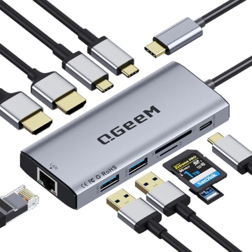 USB C Docking Station Dual Monitor,10 in 1 USB C Hub with 2 HDMI by QGeeM