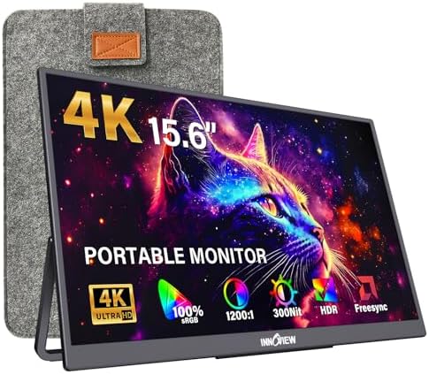 InnoView 15.6" Portable Monitor 60Hz 4K UHD 3840x2160 | 100% sRGB HDR | Travel Monitor with 2 USB-C & HDMI Ports | Second Screen for Laptop Mac PC Xbox PS5 Switch (Includes Adapter) by InnoView