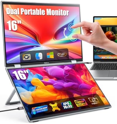 Portable Monitor, Dual 16" Touchscreen Monitor FHD 1920x1200 IPS by Unknown