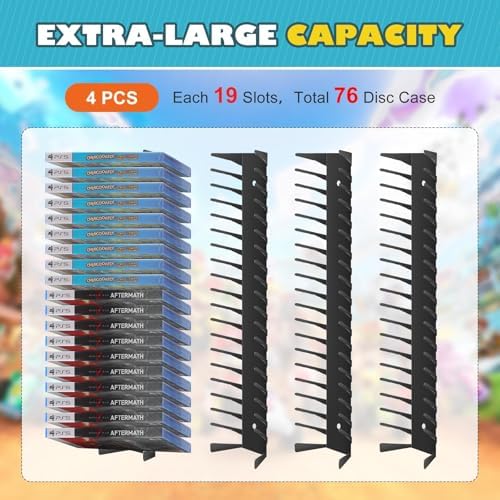4 Pack Wall Mount DVD Storage Shelf for CD & Video Game Case, Holds 72 Disc - Image 2