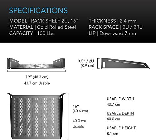 AC Infinity Vented Rack Shelf 2U, 16" Deep for 19" Servers & Racks - Image 2