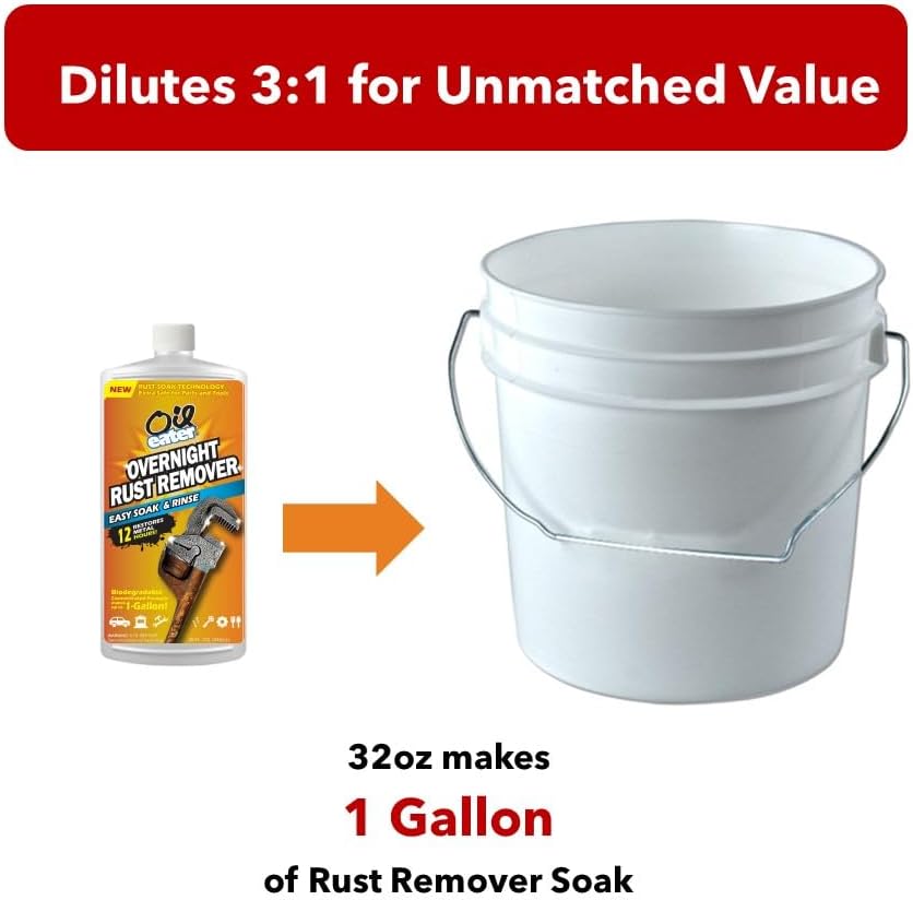 Oil Eater Overnight Rust Remover - Safe & Easy Soak for Tools, Auto Parts, Antiques, 32oz Concentrate - Makes 1-Gallon, (Pack of 6) - Image 3