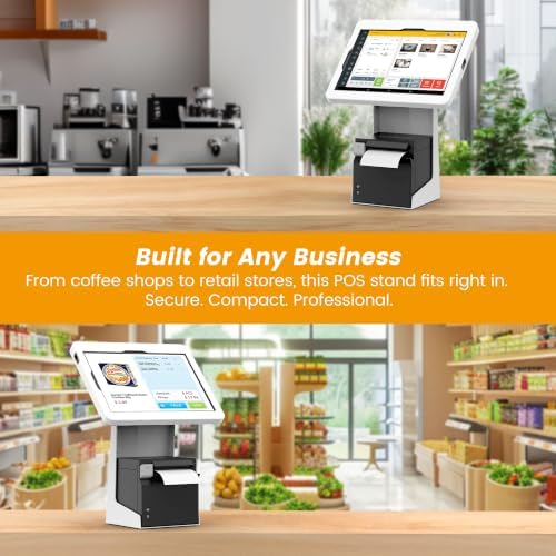 All-in-One Tablet POS Stand with Printer Compartment, All Metal Desktop Kiosk with Key Lock, 90° Flip Enclosure Compatible with iPad 10.9/11” - BSP101WA - Image 2