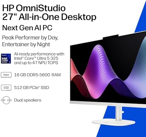HP OmniStudio 27 inch All-in-One Desktop Next Gen AI PC, FHD Display, Intel Core Ultra 5 325, 16 GB RAM, 512 GB SSD, Intel Graphics, Windows 11 Home, Jet Black, 27-cy0002 (2026) - Image 2