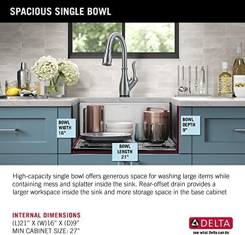 DELTA FAUCET Lorelai 23-inch Workstation Kitchen Sink Undermount 16 Gauge Stainless Steel Single Bowl with WorkFlow Ledge and Kit of 5 Accessories, 95B9132-23S-SS - Image 6