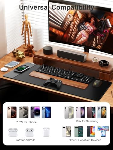 Wireless Charging Mouse Pad, 31.5"x15.8" Large Desk Mat, Smooth Glide - Image 3
