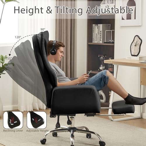 JOMEED Cross Legged Office Chair with Footrest,Flip Armrest,Black - Image 6
