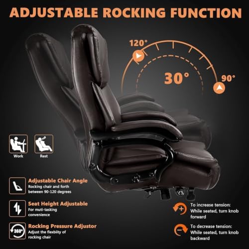 500lbs Big and Tall Office Chair with Dual Rubber Wheel and Pocket Spring Cushion, Comfy Heavy Duty Office Chair for Low Back Pain Relief, Large Executive Desk Chair with Adjustable Lumbar Support - Image 7