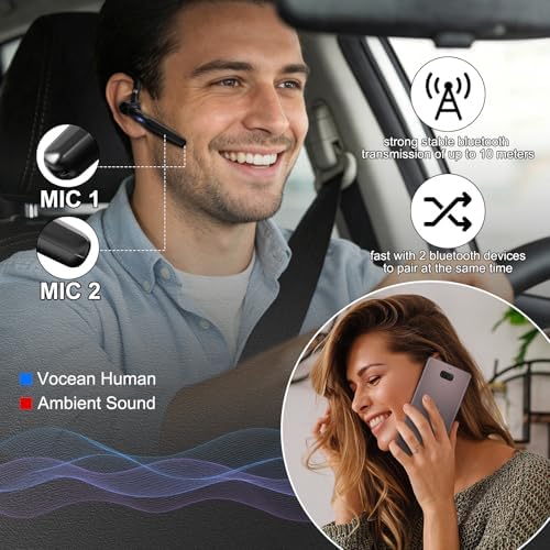 Bluetooth 5.3 Headset, 60Hrs Single Ear Earpiece with Mic - Image 6