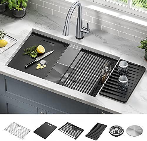 DELTA FAUCET Rivet 30-Inch Workstation Kitchen Sink Undermount 16 Gauge Stainless Steel Single Bowl with WorkFlow Ledge and Chef’s Kit of 6 Accessories, 95B931-30S-SS - Image 2
