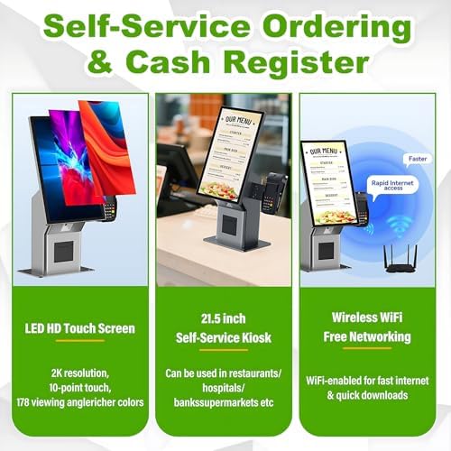 Desktop Ordering Kiosk 21.5" Self Ordering Kiosk with with POS Mounting Bracket, Multi-Point Touch Operation, Thermal Printer, Digital Signage Display for Restaurants - Image 6