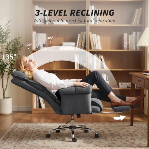 HOMCOM Desk Chair Comfy Recliner with Foot Rest Extra Wide Seat Dark Gray - Image 6
