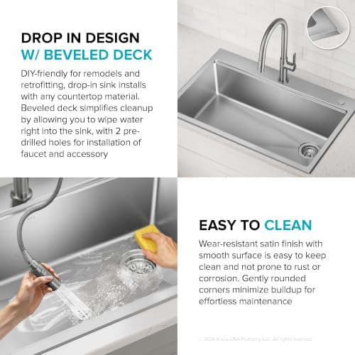 KRAUS Fairlane 30 in Drop In/Top Mount Workstation Single Bowl 18-Gauge Stainless Steel Kitchen Sink with Accessories, KWT610-30 - Image 7