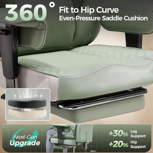 GTPLAYER Big and Tall Gaming Chair 400lbs Heavy Duty Office Chair with Foot Rest & Ergonomic Pocket Spring Lumbar Support, High Back 3D Saddle Shaped Cushion for Back Pain Relief, Green - Image 4