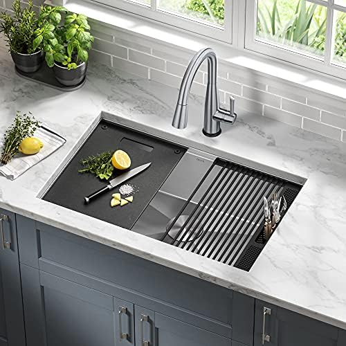 DELTA FAUCET Rivet 30-Inch Workstation Kitchen Sink Undermount 16 Gauge Stainless Steel Single Bowl with WorkFlow Ledge and Chef’s Kit of 6 Accessories, 95B931-30S-SS - Image 4