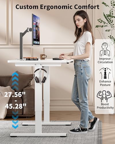 Okin Small Electric Standing Desk, 36" x 24" Whole Piece Height Adjustable Desk, White Sit to Stand Computer Workstation with Wheels for Home Office - Image 5