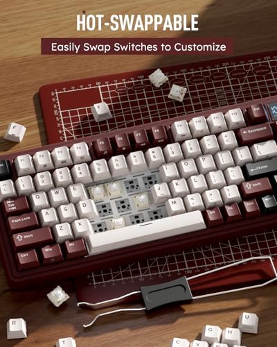 RK ROYAL KLUDGE M100 Wireless Mechanical Keyboard with Screen & Knobs, Red - Image 6