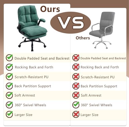 Comfy Office Chair Soft and Double Cushioned Ergonomic Computer Desk Chairs for Long Hours Executive Office Chair with Flip-up Armrests and Height Adjustment for Home Office Tealblue - Image 5