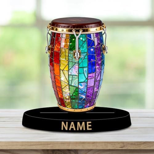 Personalized Acrylic Conga Drum Decoration - Stained Glass Style Colorful Figurine with Custom Name Plate, Music Desktop Ornament Gifts for Percussionist Musicians Drum Lovers & Collectors - Image 2