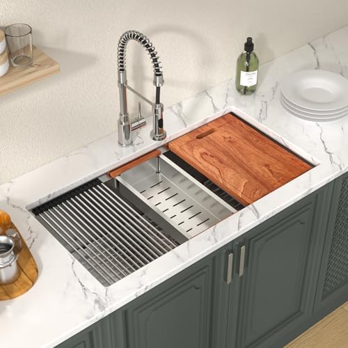 Lordear 36 Inch Undermount Kitchen Sink Stainless Steel 16 Gauge Workstation Single Bowl Handmade Kitchen Sinks Basin Under Counter, 36X19X10 Inch - Image 2
